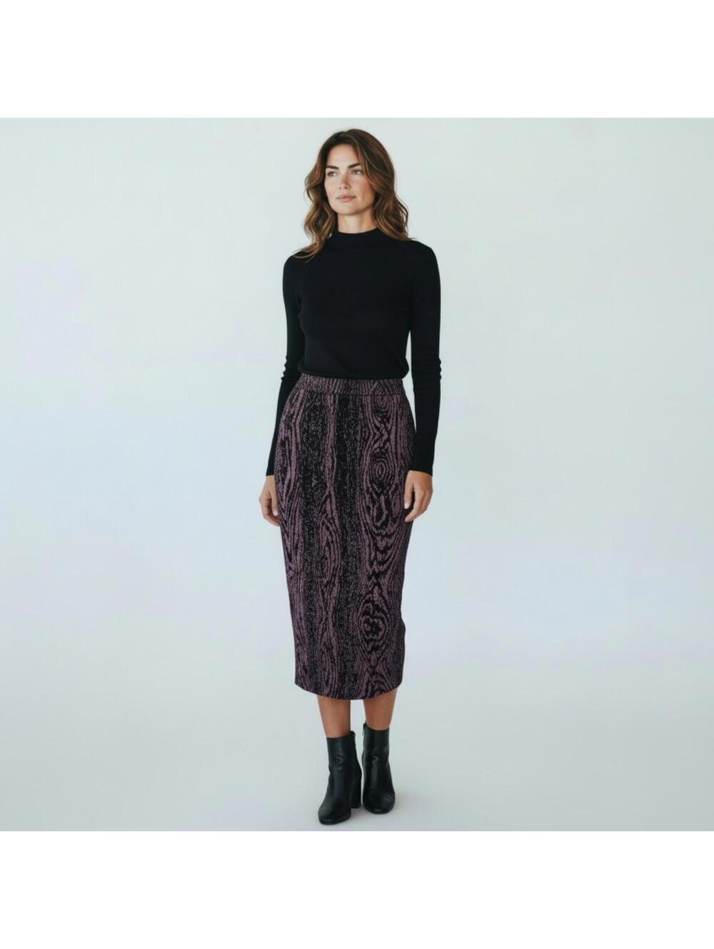 Misa Los Angeles Purple Black Maxi Skirt Small Boho Abstract Chiffon Glitter New